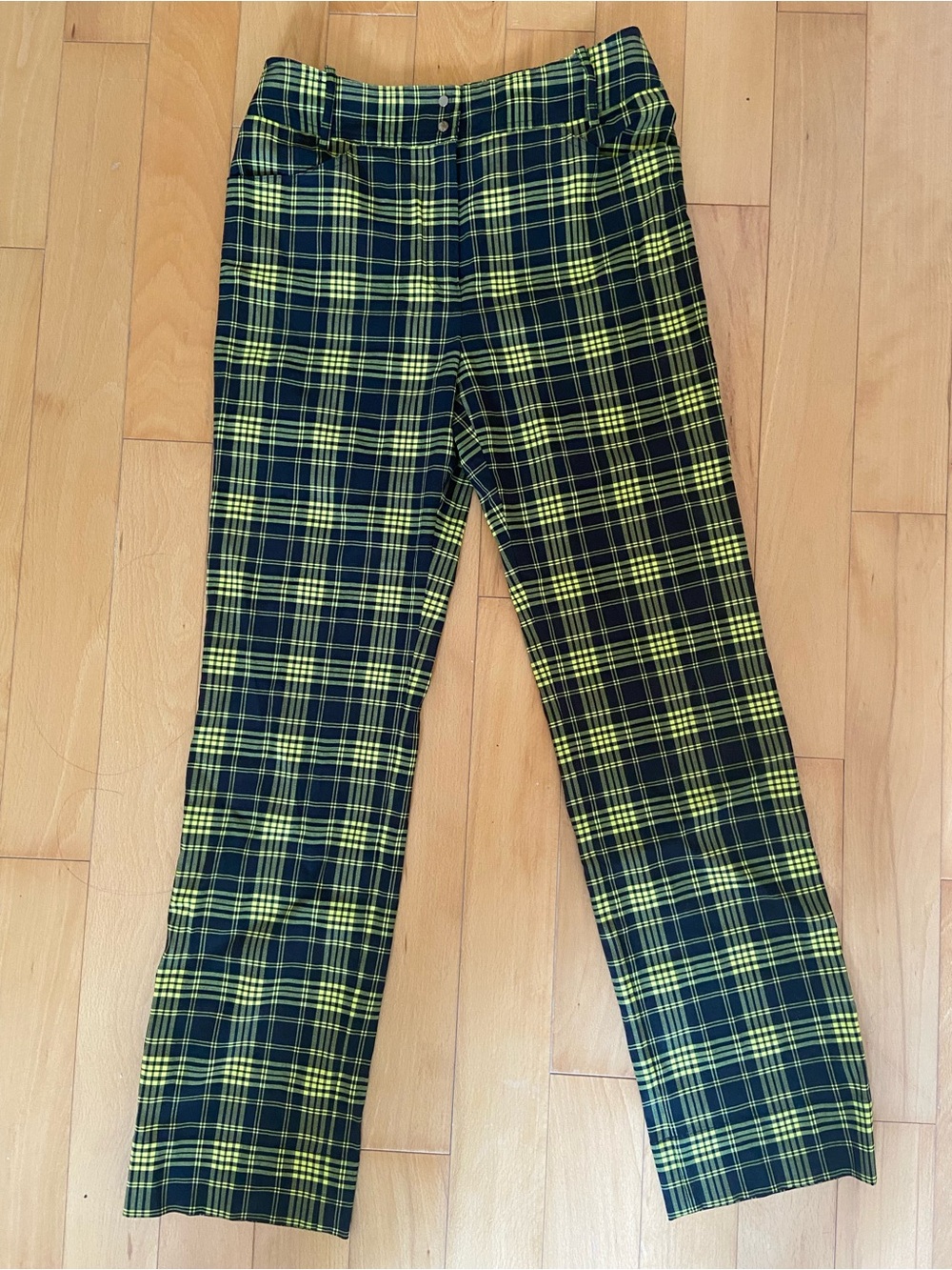 Straight Leg Plaid Pants in Yellow and Black